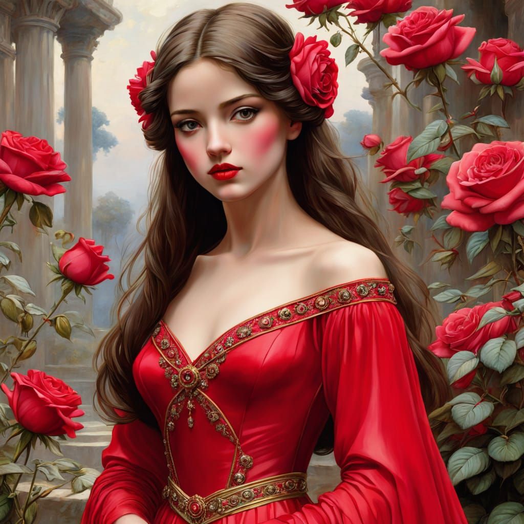 Belle in a Whimsical Rose Garden