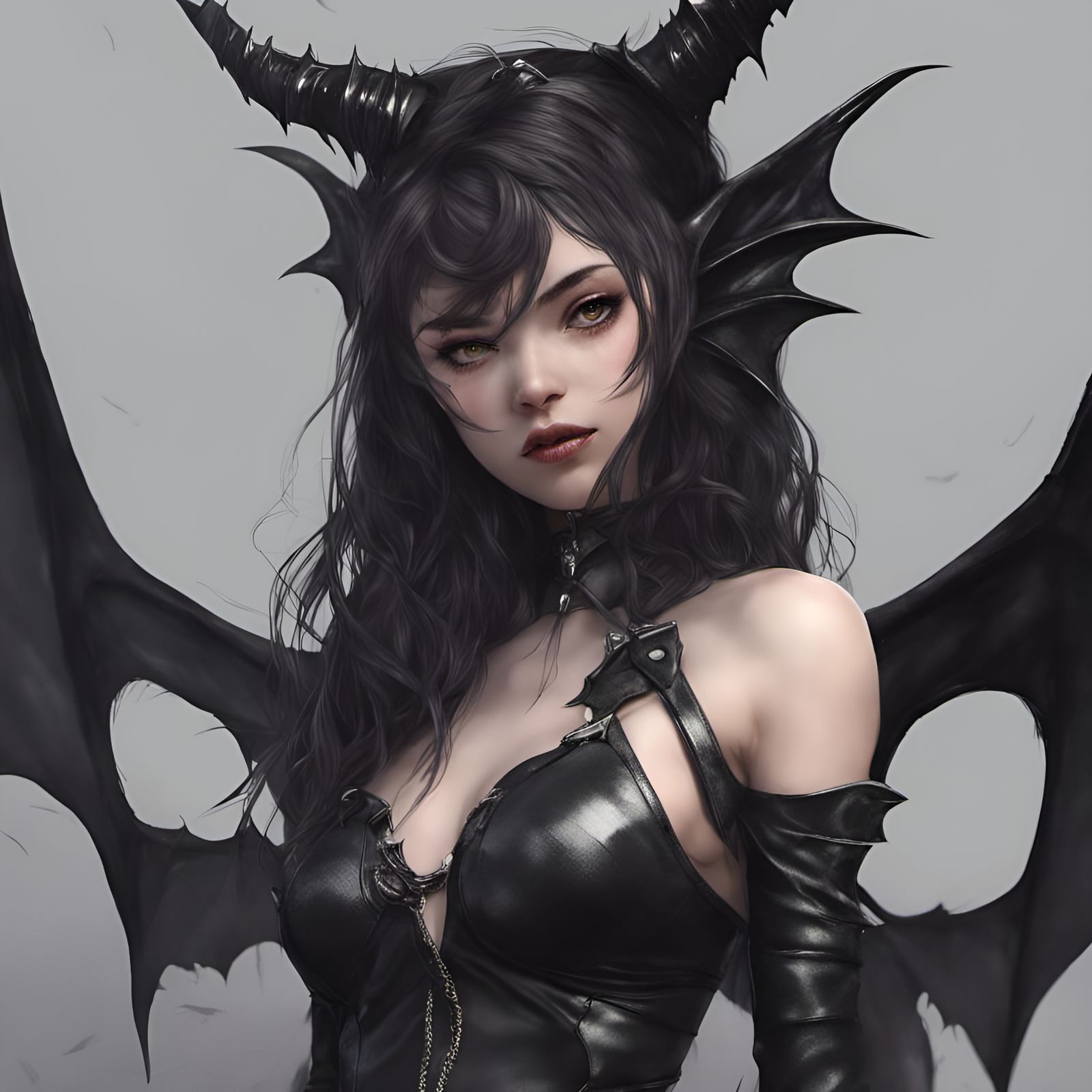 Demoness Girl with Bat Wings in Manhwa Style