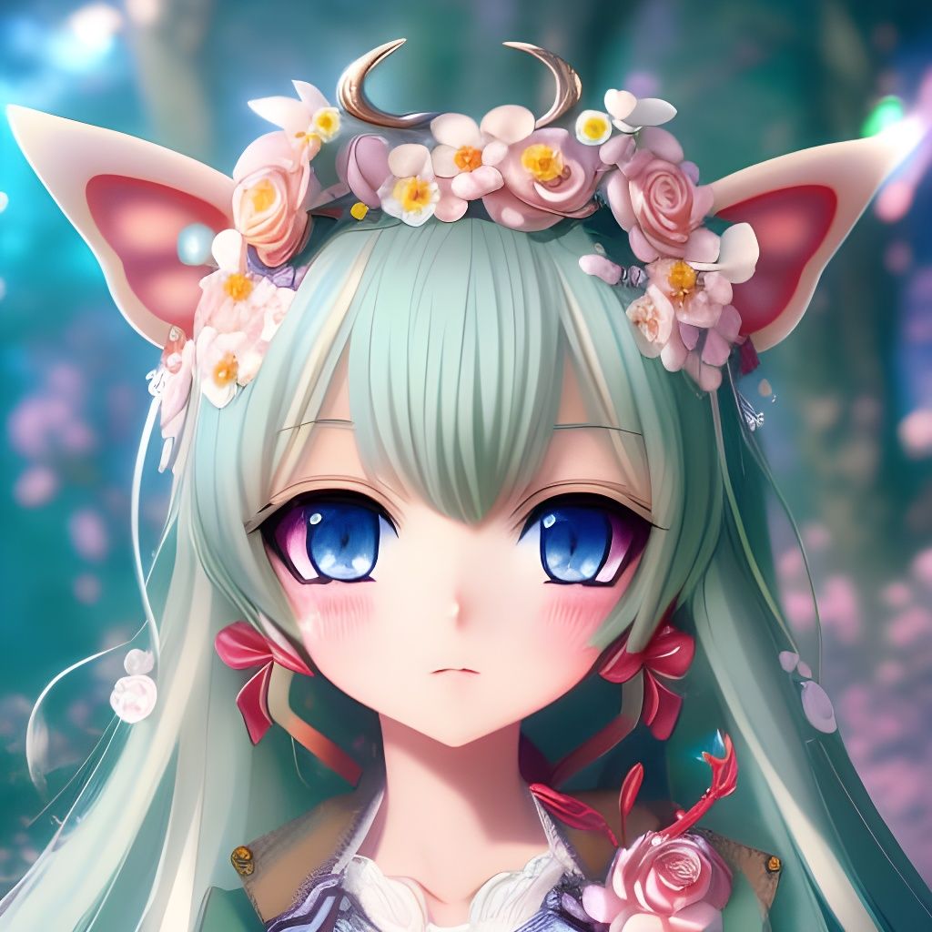 Chibi Anime Girl Portrait with Deer Antlers