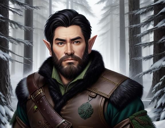 Attractive Fantasy Elf in Winter Forest, Comic Book Art