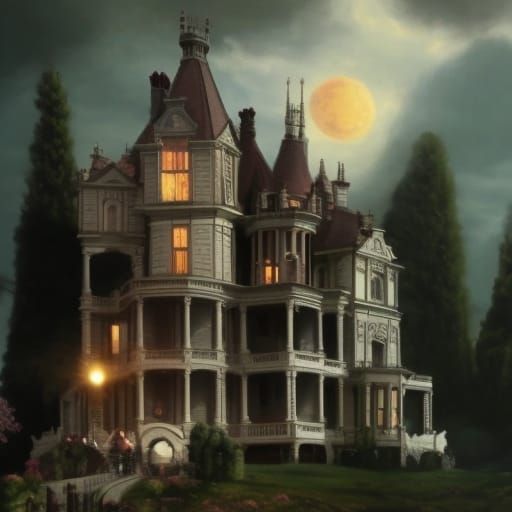 Haunted Victorian Mansion Landscape Painting