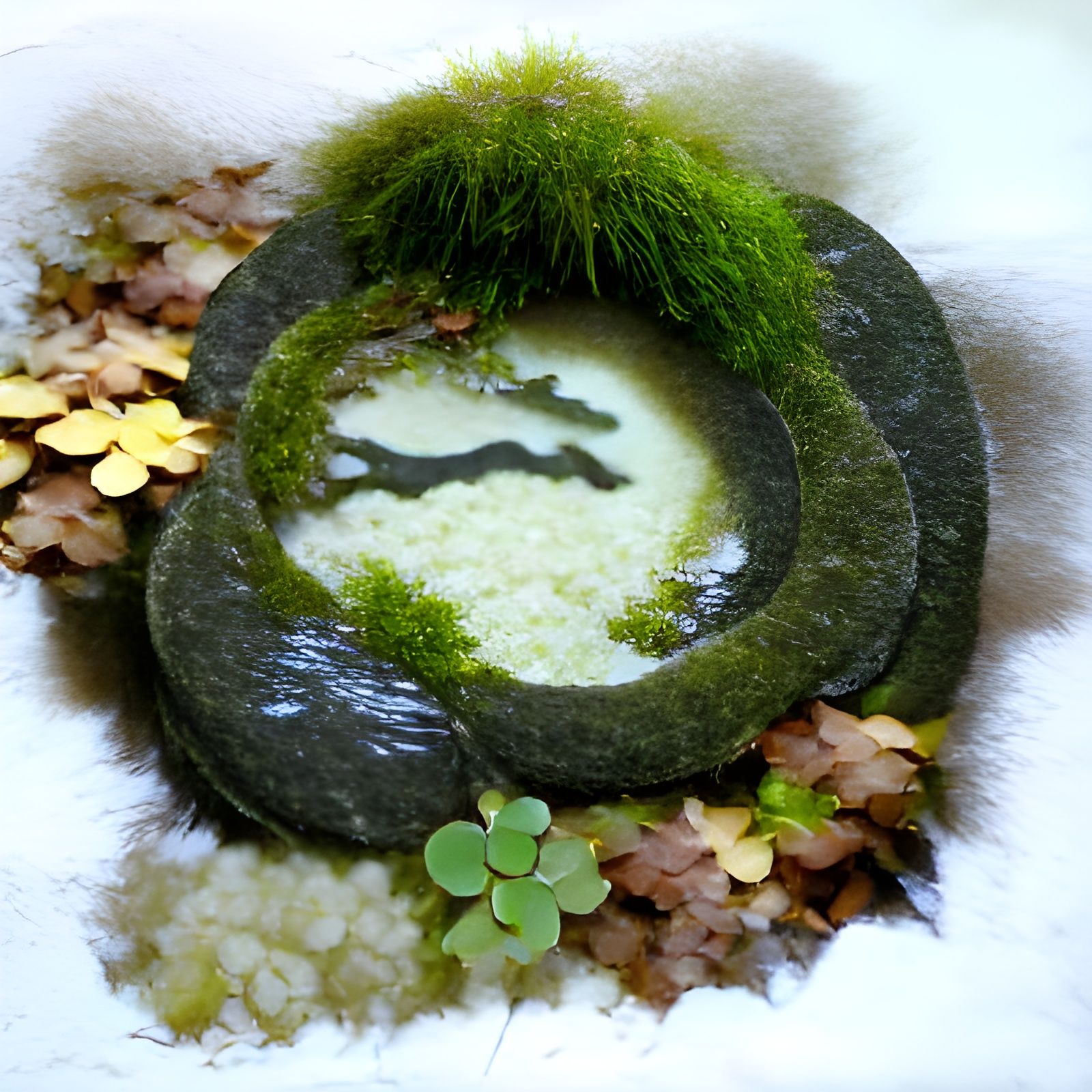 Zen Circle Ensō With Moss and River Stones