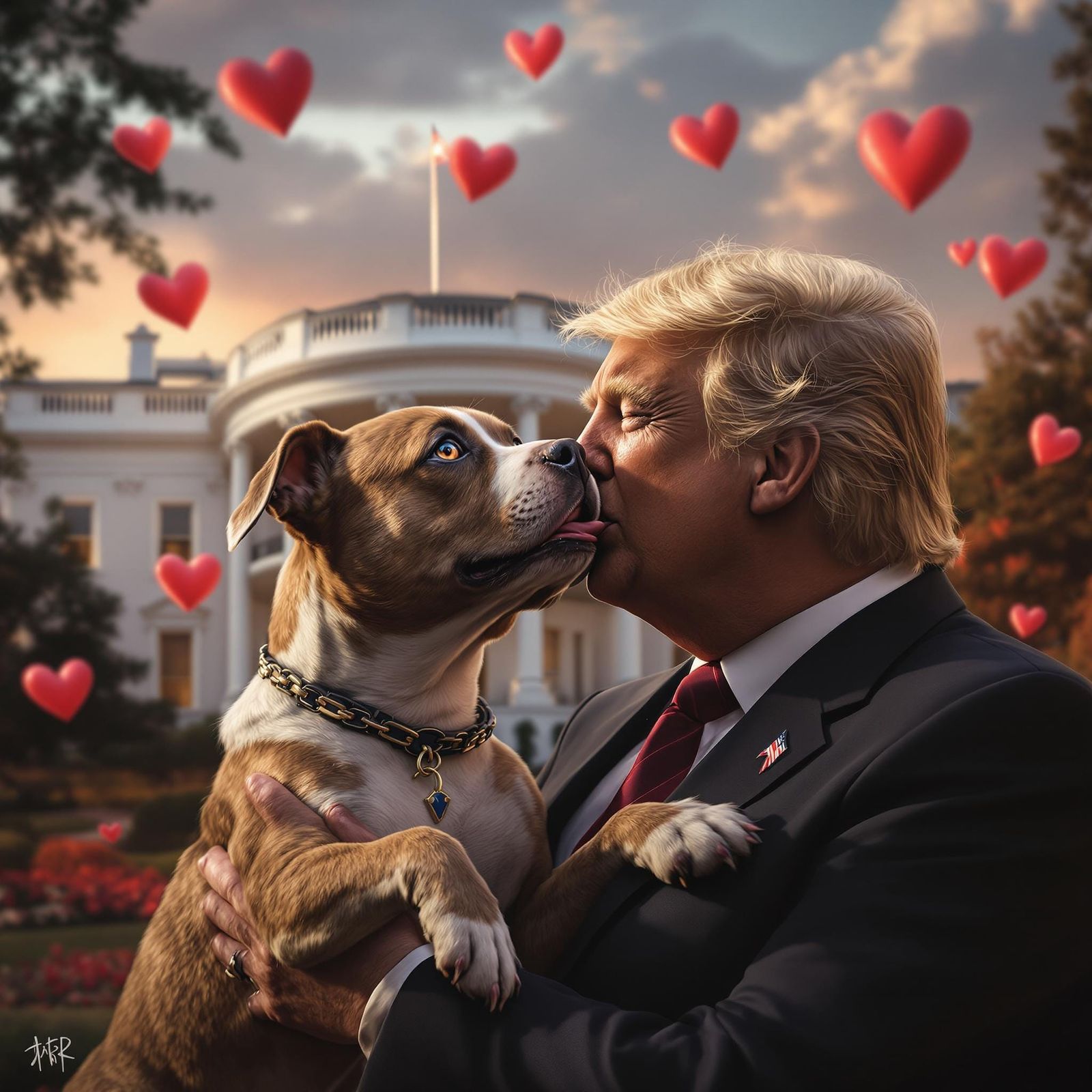 Hyper-Realistic Pitbull Gazes Up at Donald Trump in Tender M...