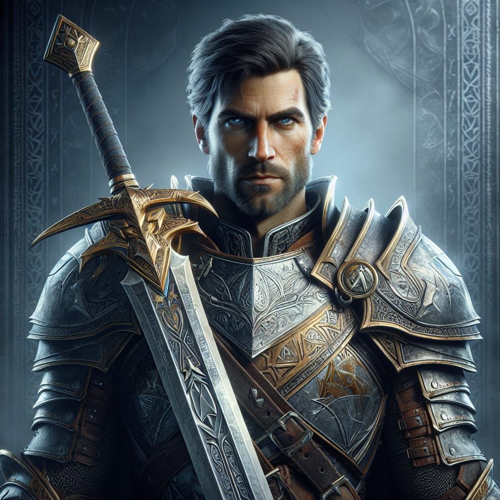 Noble Knight with Atlantean Sword in Digital Illustration