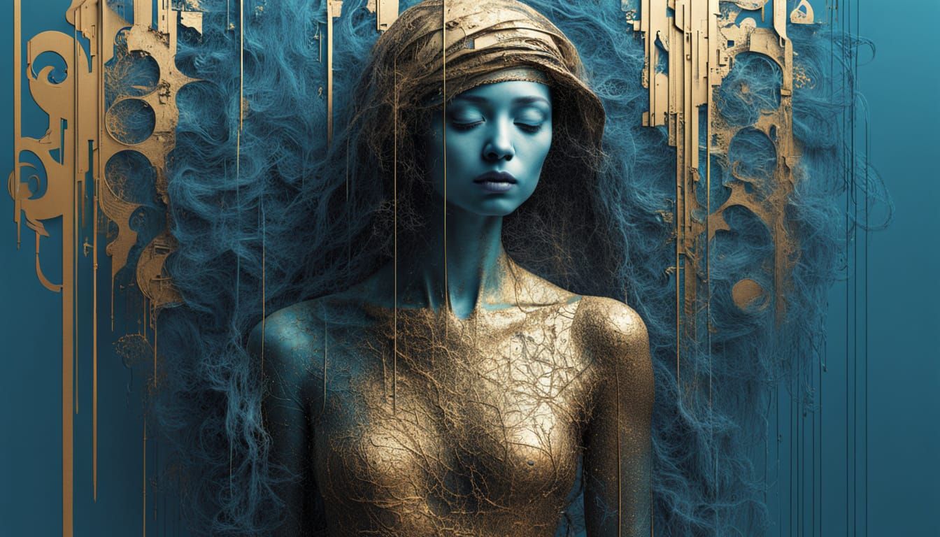 Melancholic Figure Dissolves into Wall in Surreal Digital Ar...