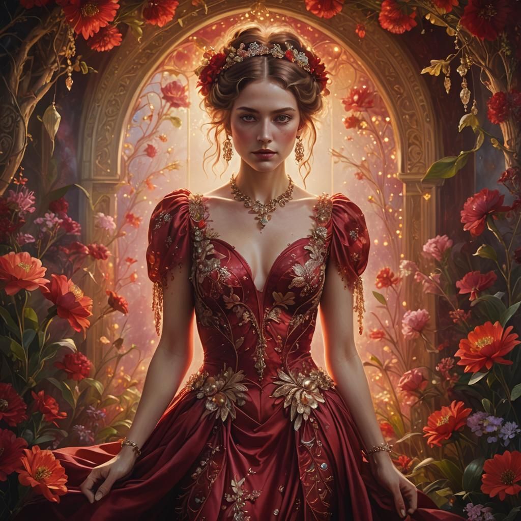 Trans Woman in Red Silk Dress: Aetherpunk Airbrush Art