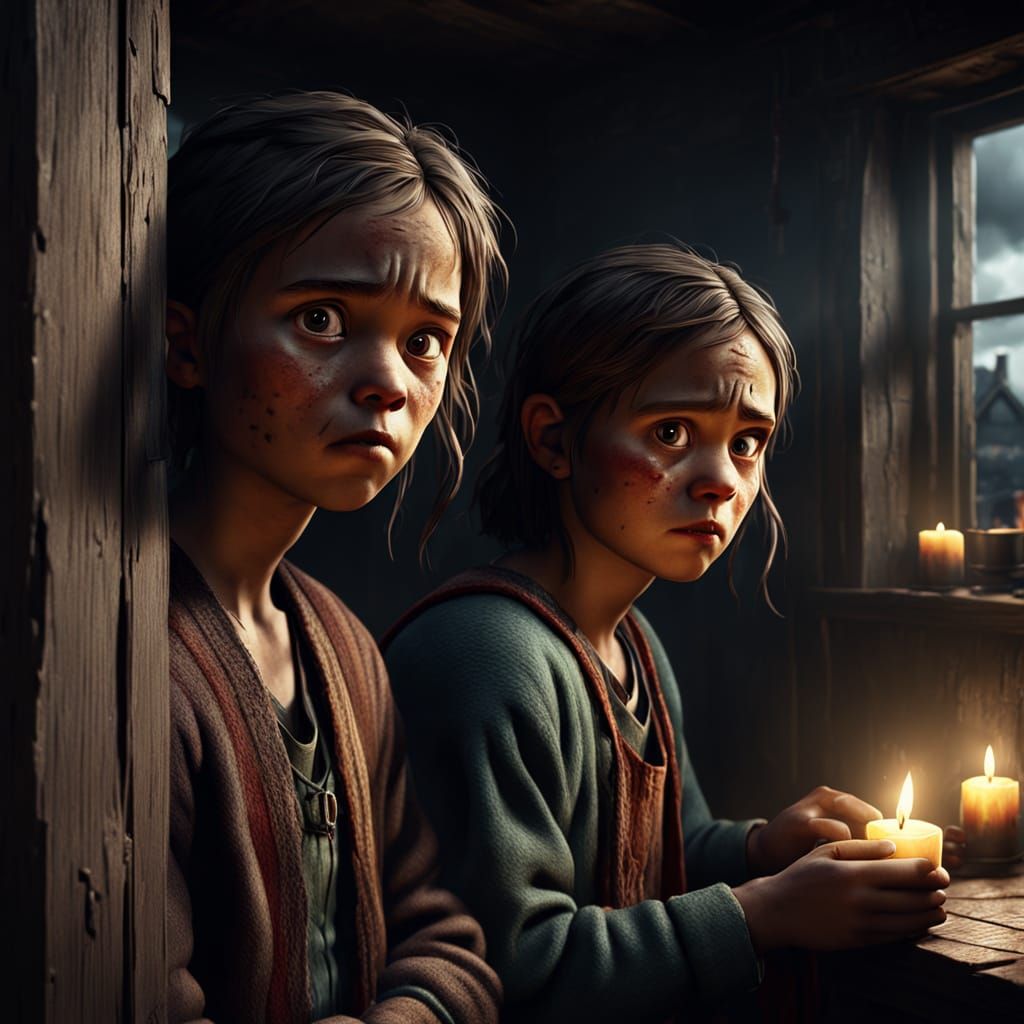 Villagers in Ominous Setting as Digital Art