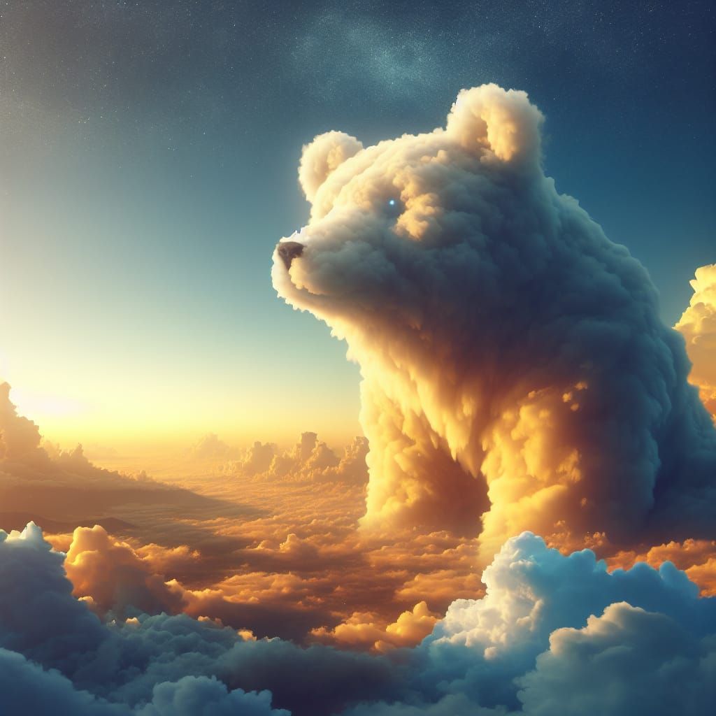 Dreamy Bear Cloud in Golden Sunset
