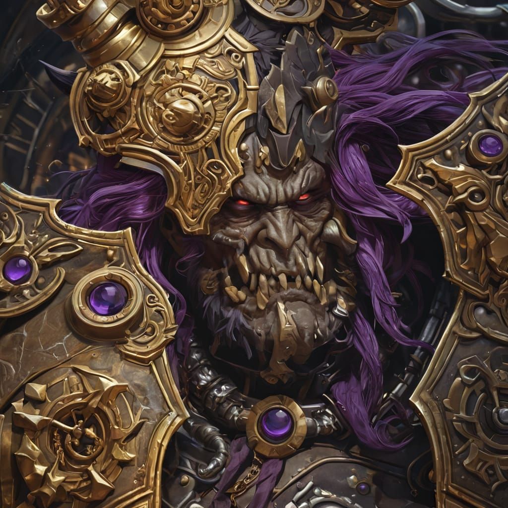Warboss Godrang in Ornate Armor: Dark Fantasy Art