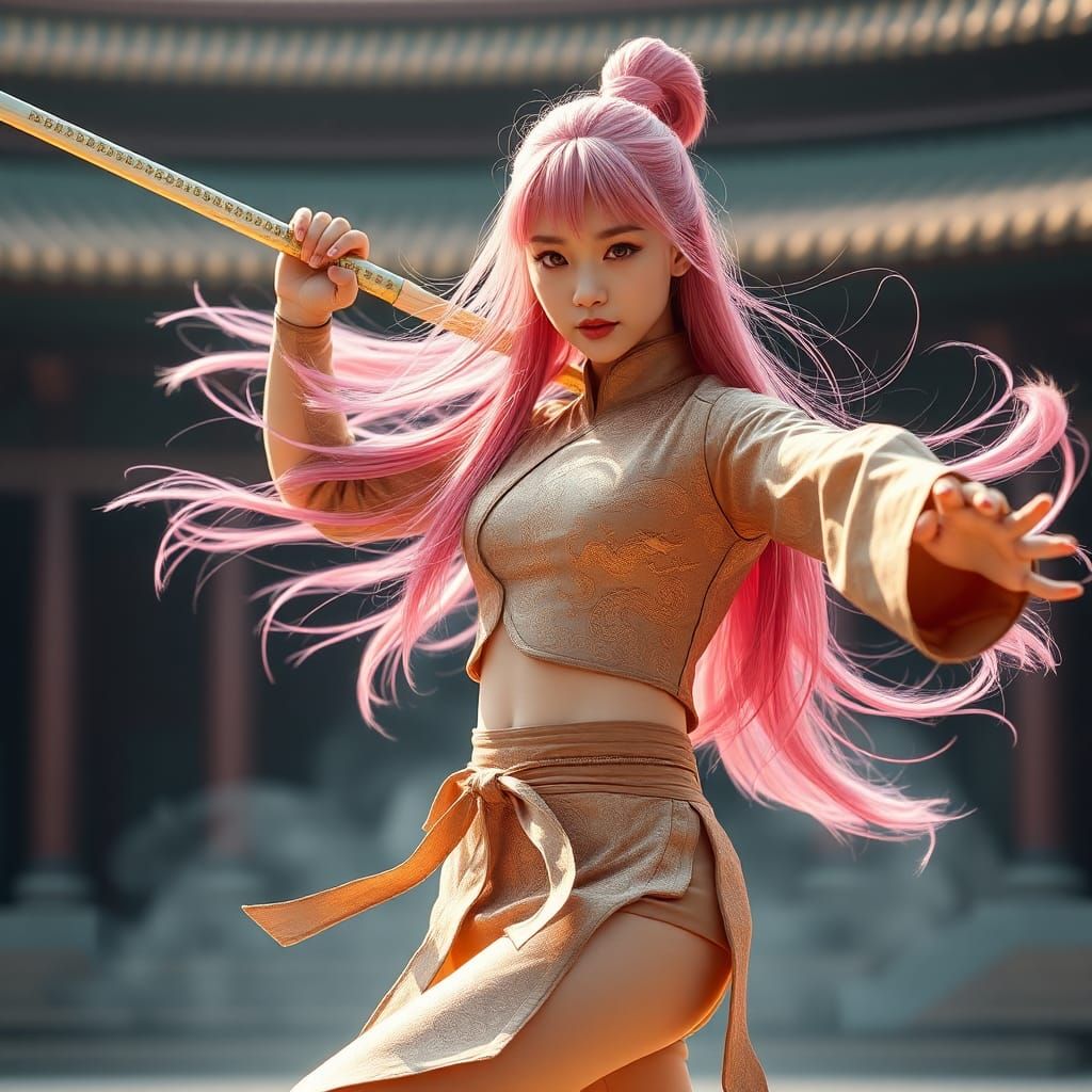 Pink-Haired Martial Artist Dances with Sword