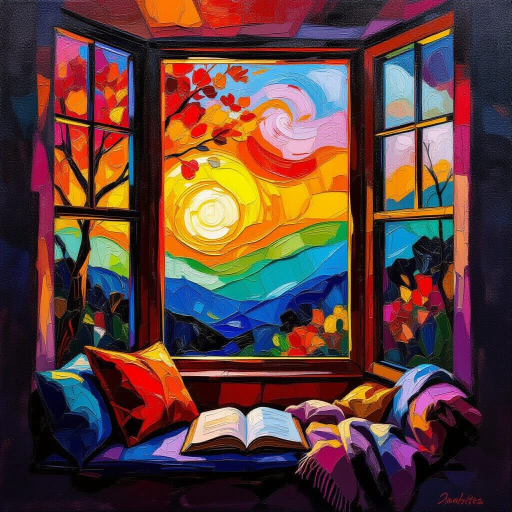 Surreal Rainbow Window Oil Painting