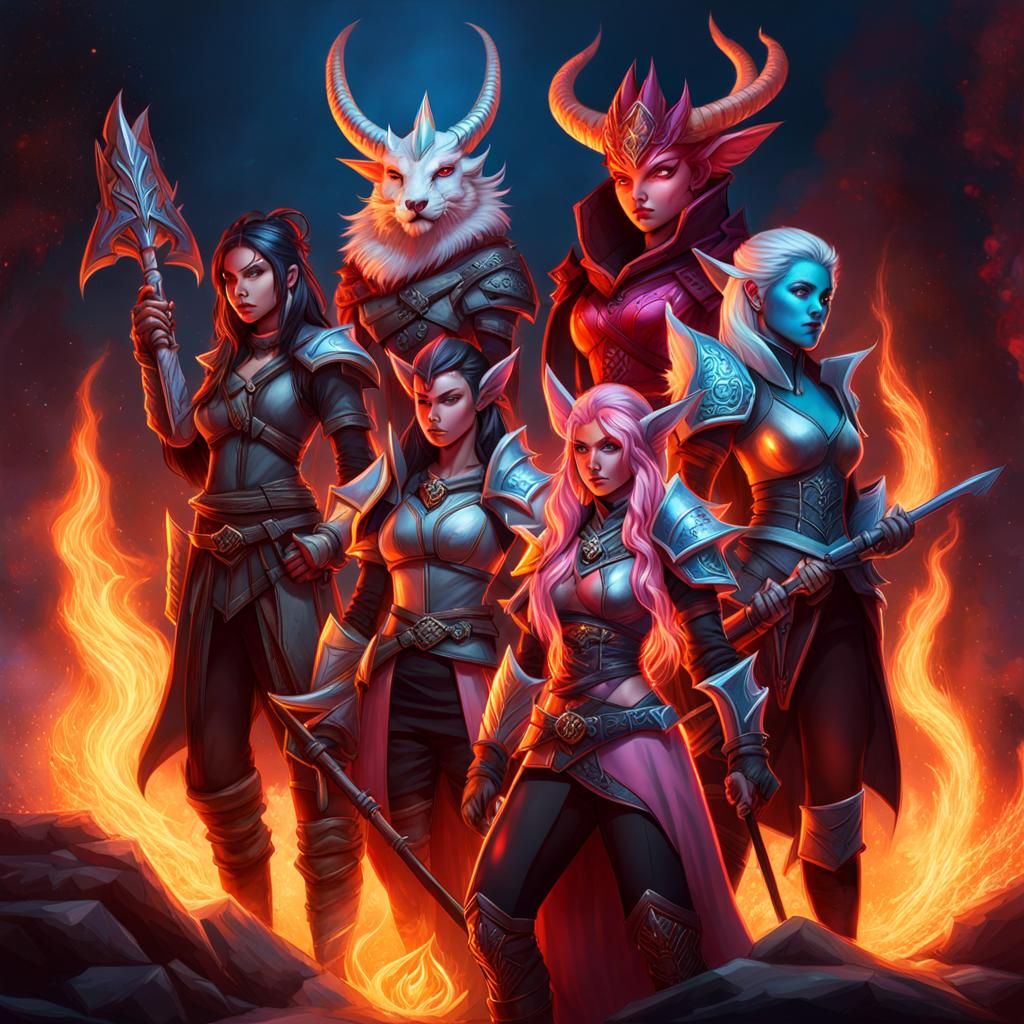 Fantasy Party Around Campfire: Hyperrealistic Concept Art