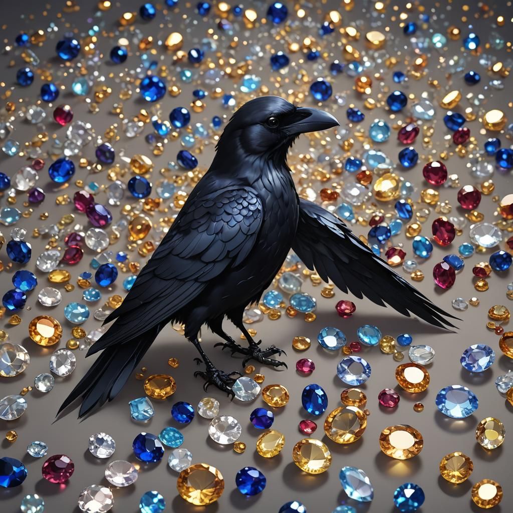 Gemstone Crow: Detailed 3D Anime Art