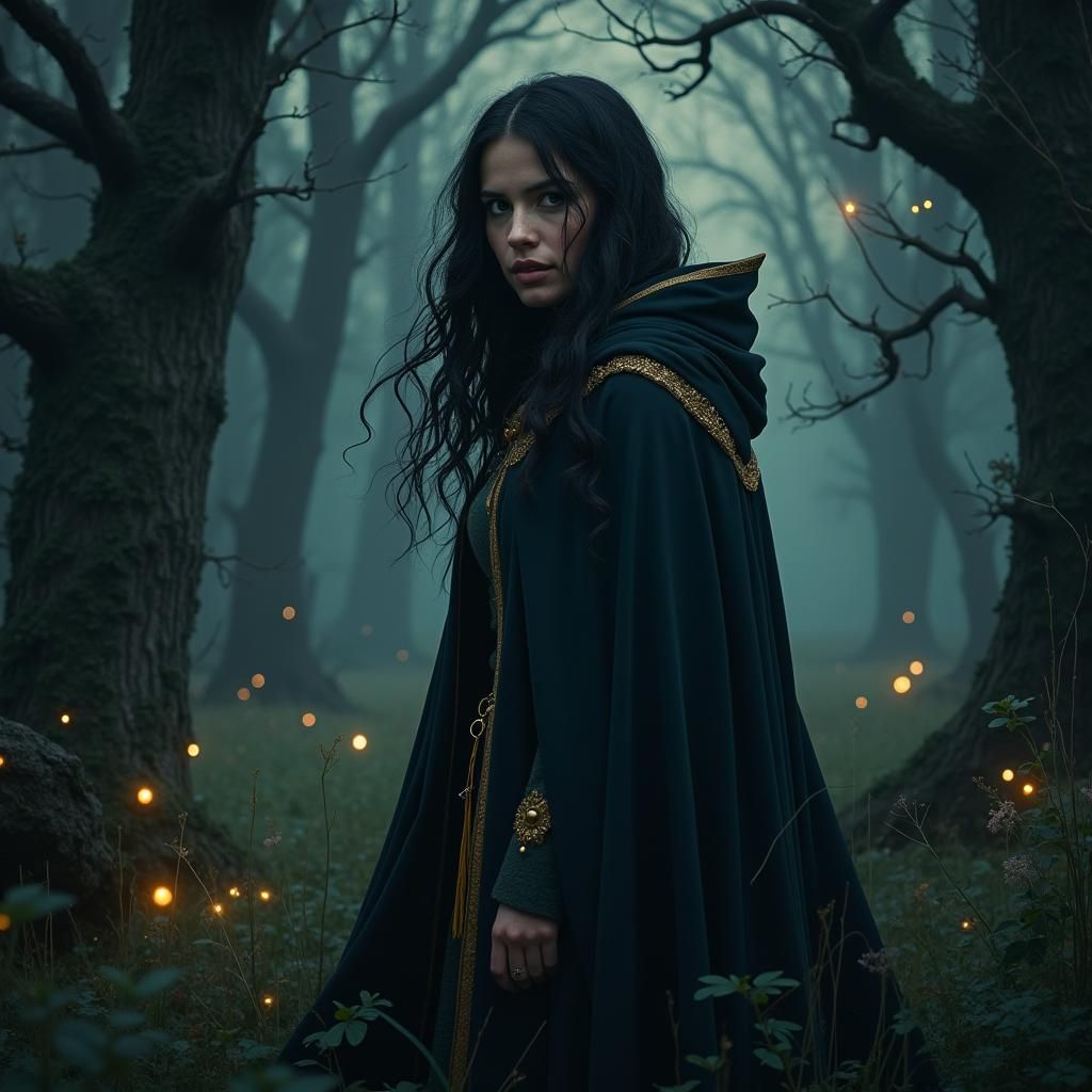 Mystical Woman in Enchanted Woodland Illustration