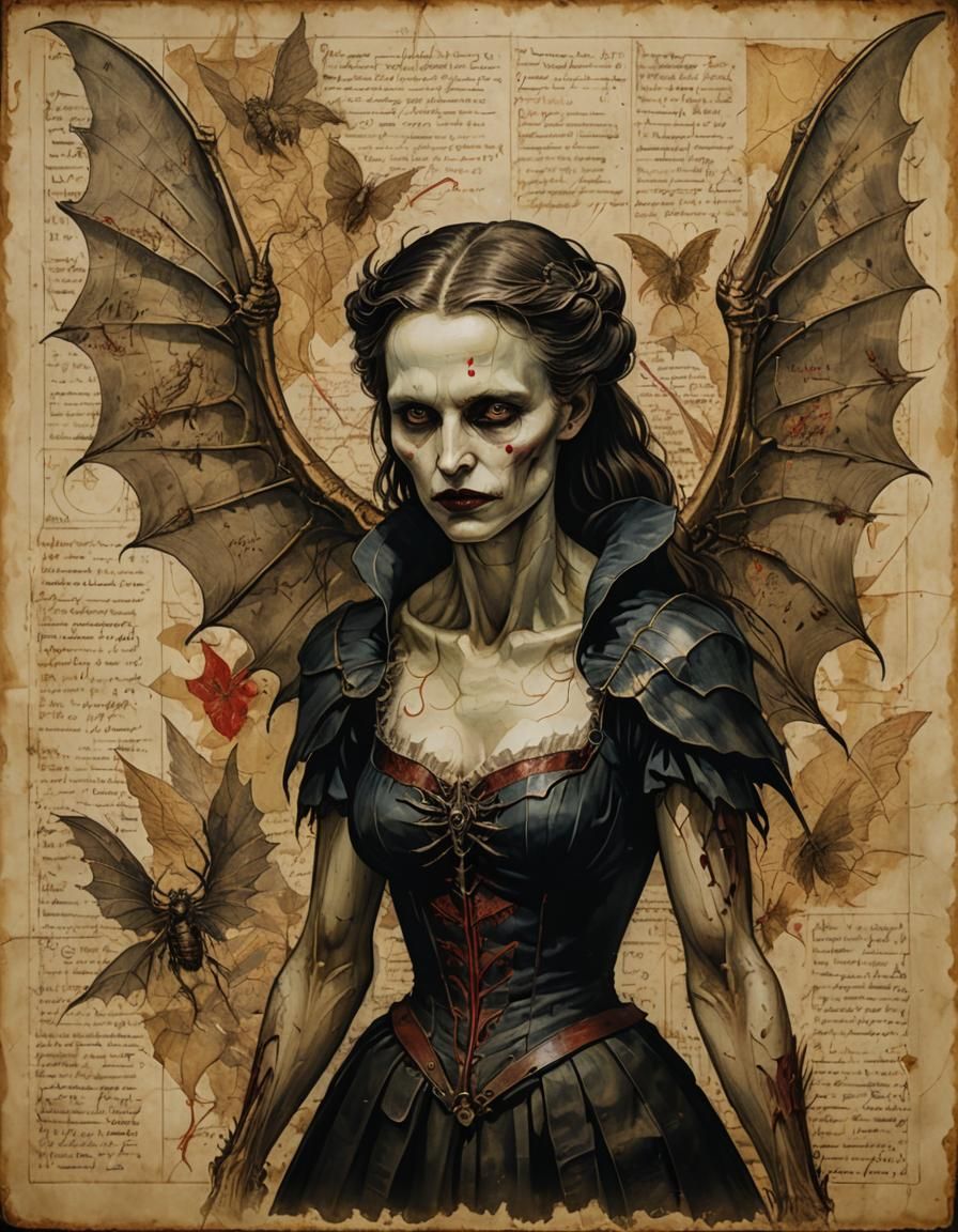 Vampire with Wings in Illuminated Manuscript Style