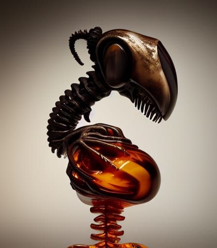 Xenomorph Encased in Amber: Hyperrealistic Close-Up