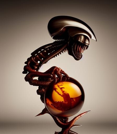 Xenomorph Fossil in Amber: Hyperrealistic Close-Up