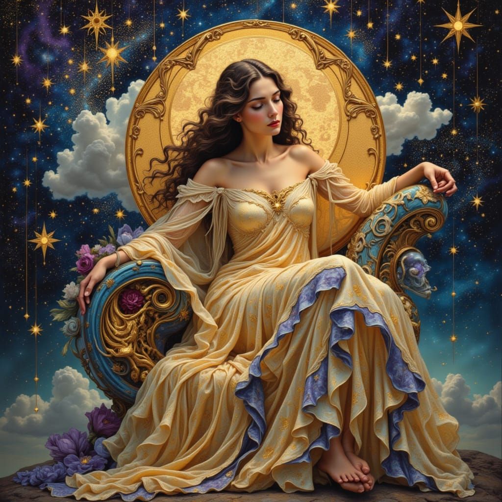 Celestial Goddess Crafting Stardust Bouquets in Art Nouveau ...