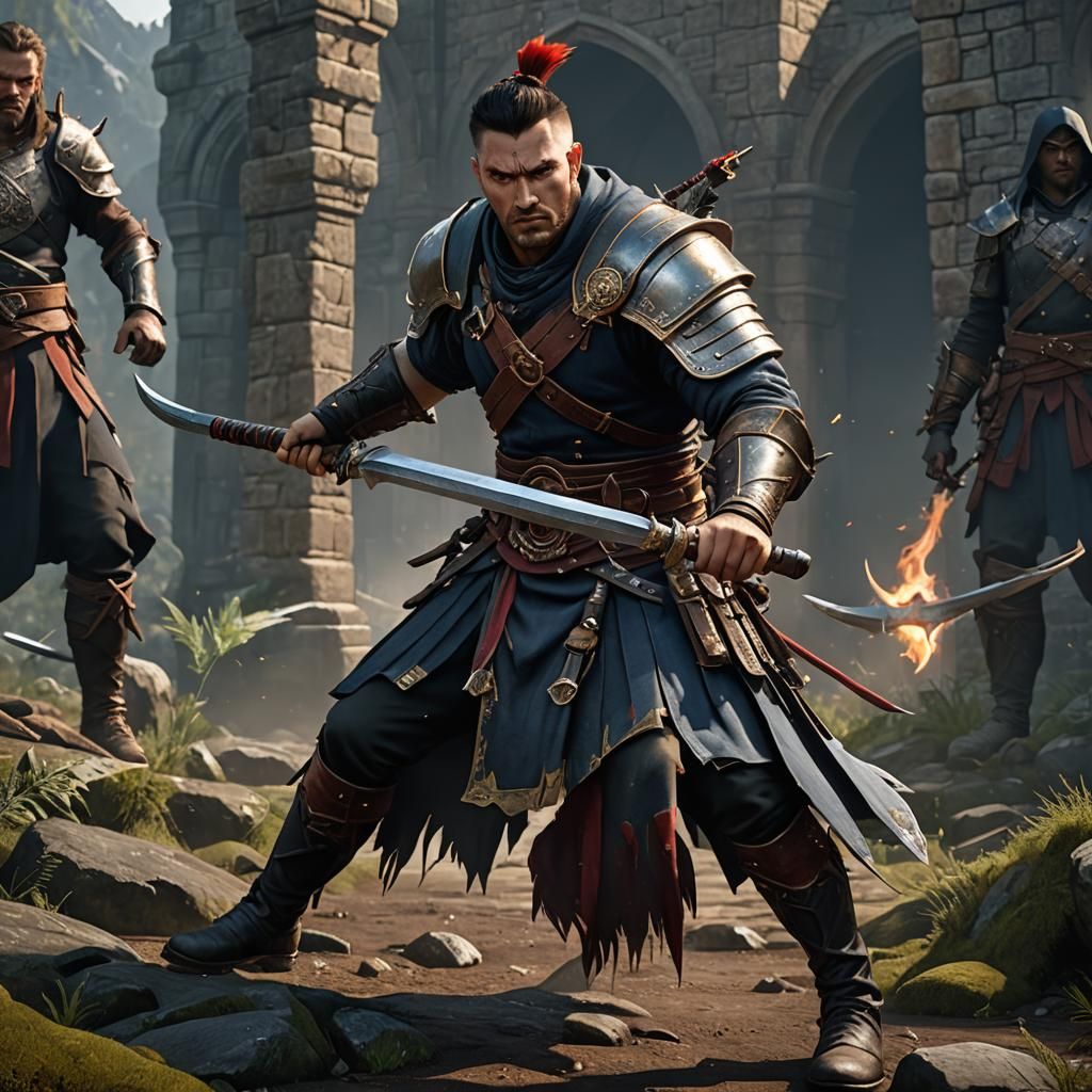 Human Fighter with Glaive in Fantasy Art Style