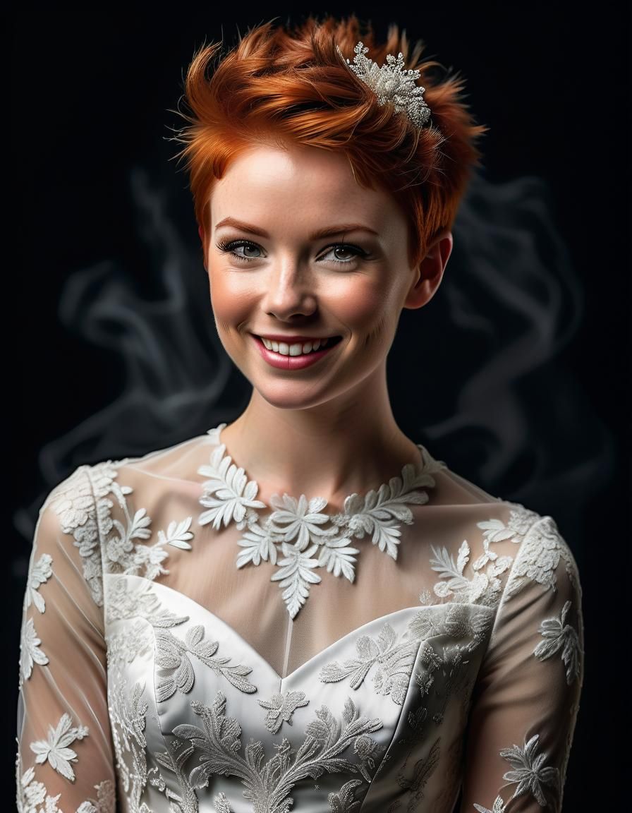 Glamorous Redhead Bride in Organza Lace Gown