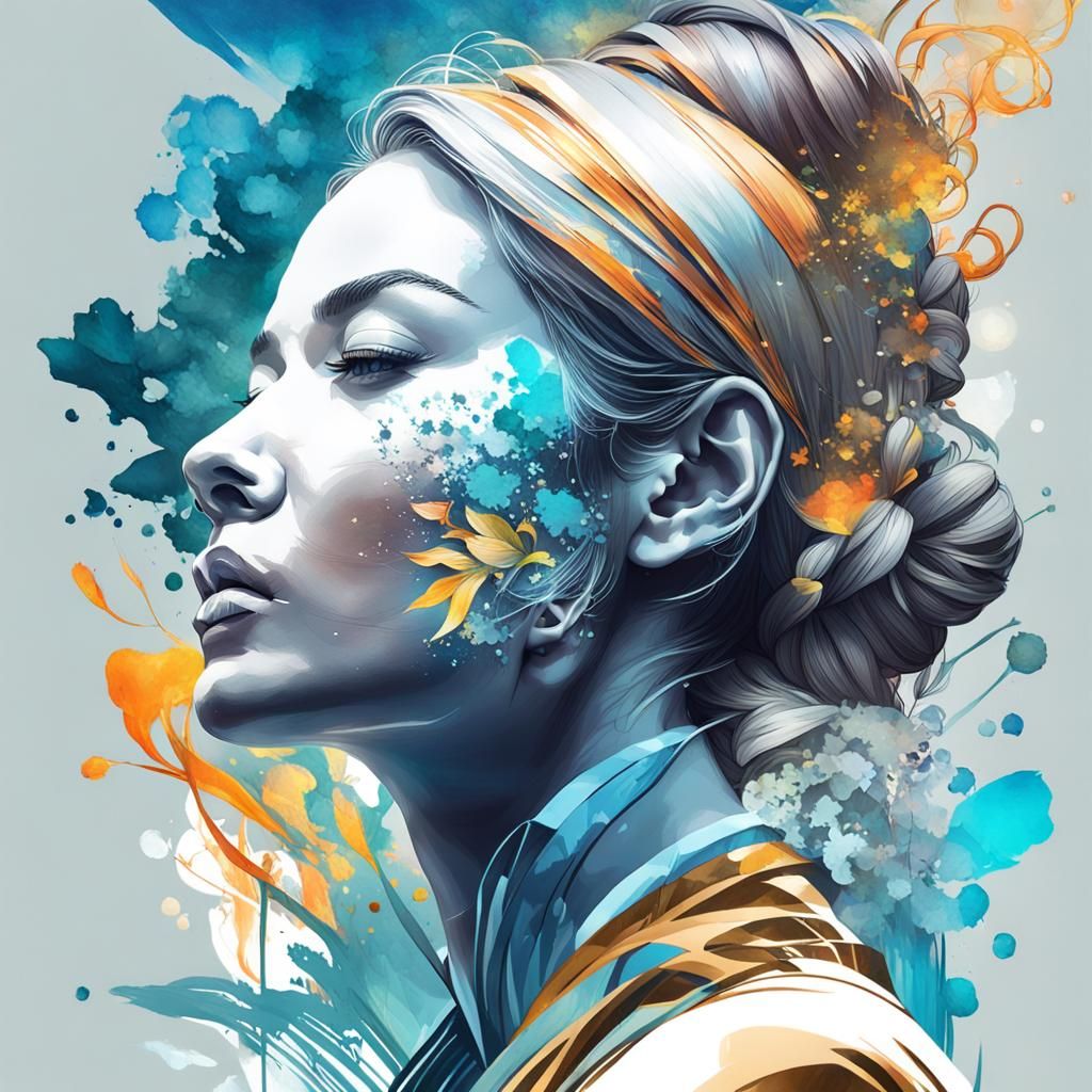 Zen Woman: Double Exposure Lyrical Abstraction Portrait