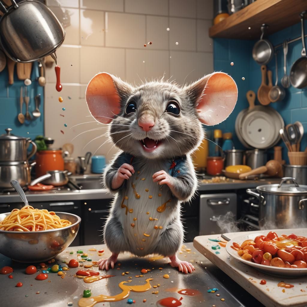 Cute Mouse Cooking: Hyperrealistic Kitchen Concept Art