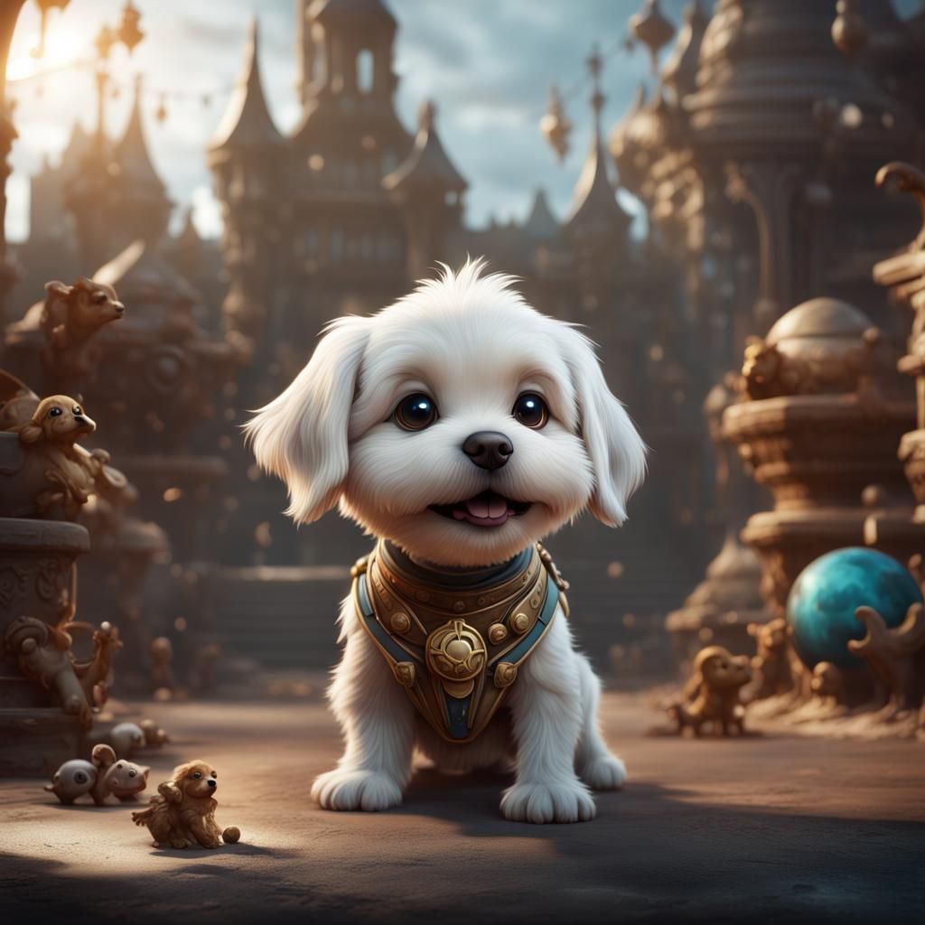 Cute Puppy Playing: Detailed Matte Painting