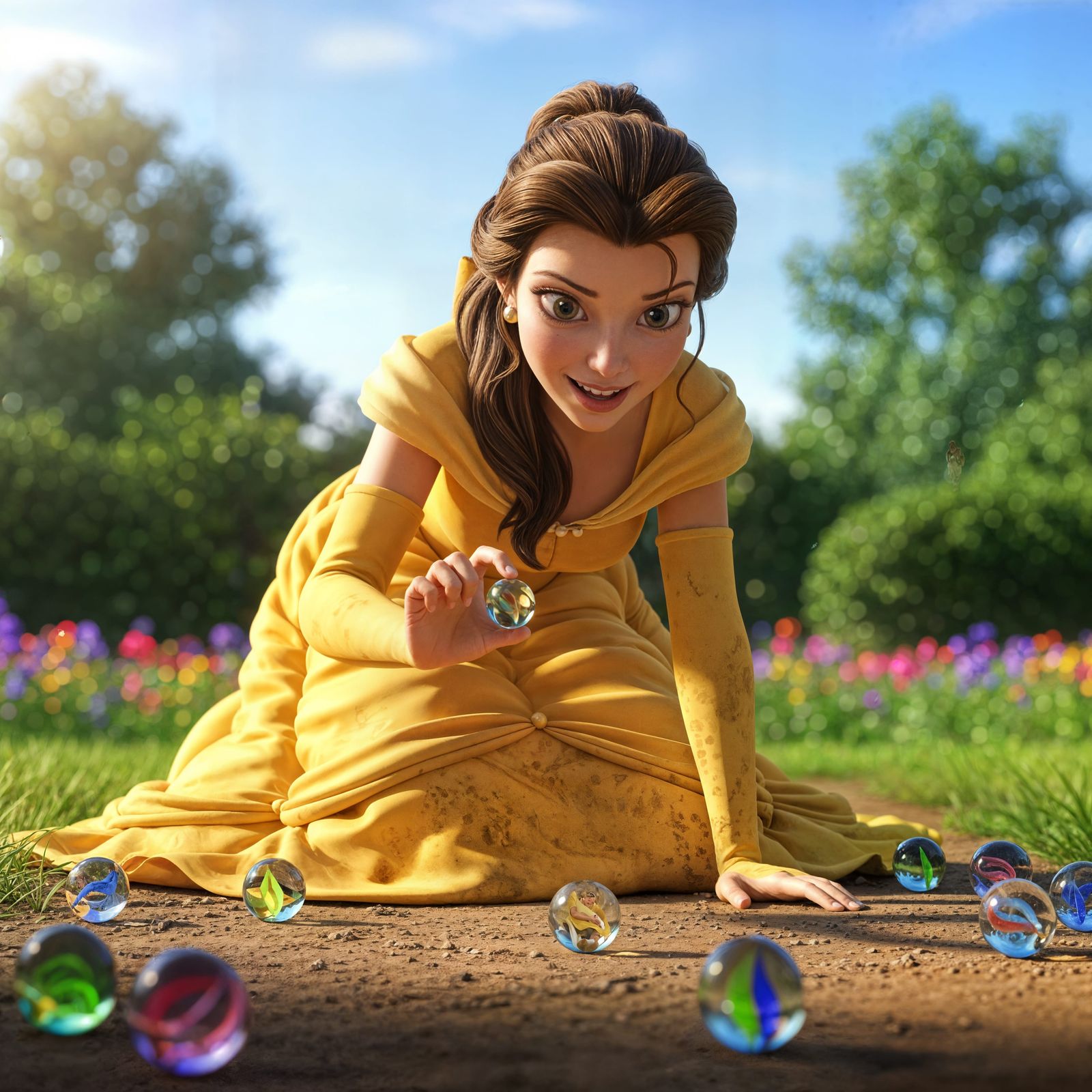 CGI Princess Belle Playing Marbles