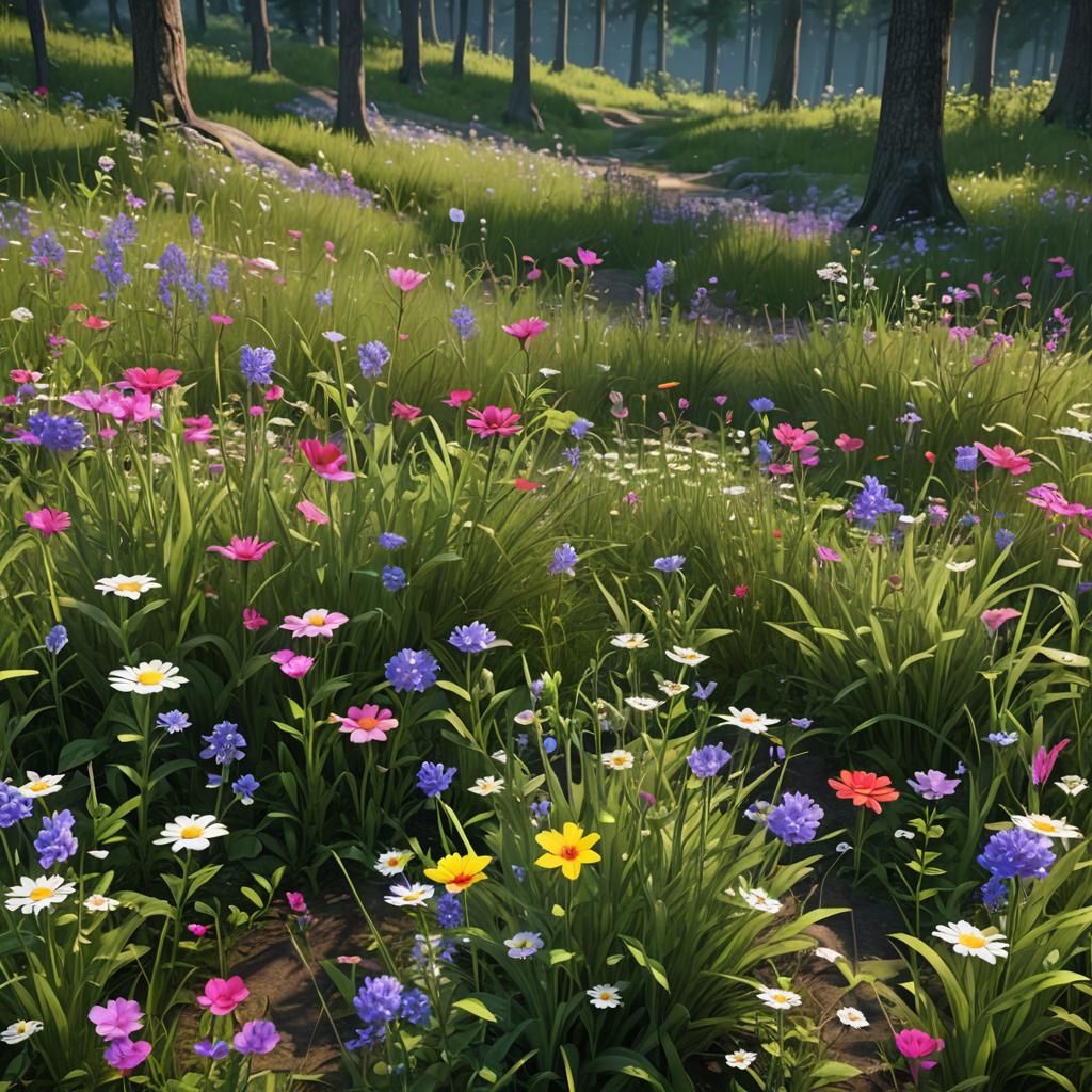 Wildflowers in Forest Glade: 3D Shading
