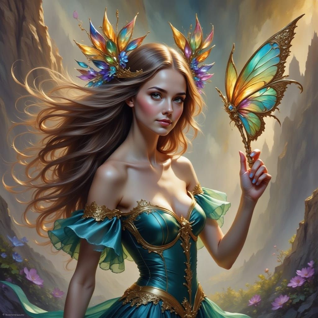 Sage Wind Goddess with Prismatic Fairy Wing Wand