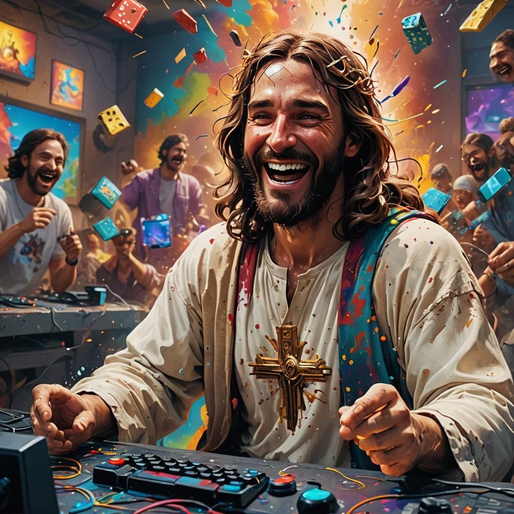 Jesus Christ Gaming: Hyperrealistic Splash Art