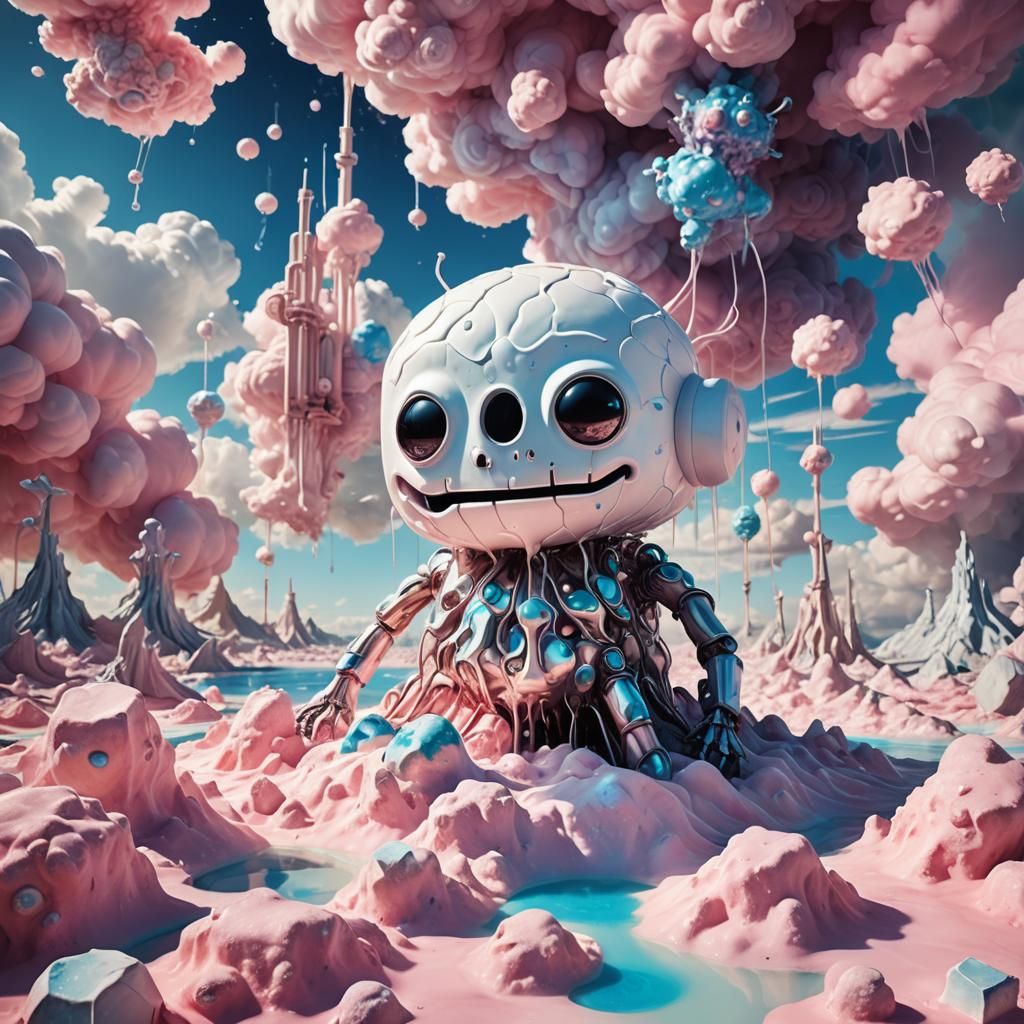 Marshmallow Alien in Surreal Dreamscape with Nuclear Reactor...
