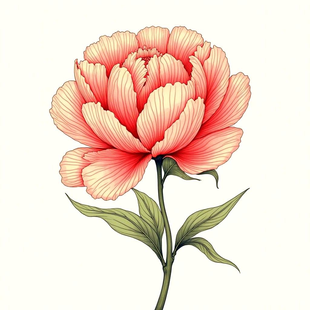 Elegant Line Art Peony Flower Illustration