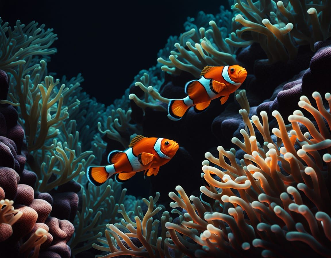 Clownfish in Coral: A Baroque-Style Masterpiece