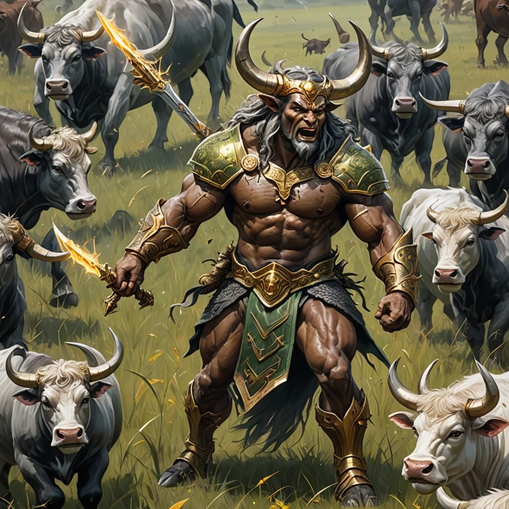 Minotaur King Surrounded by Armored Cow Warriors