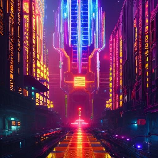 Elaborate Neon God Robot: Hyperdetailed Fantasy Art