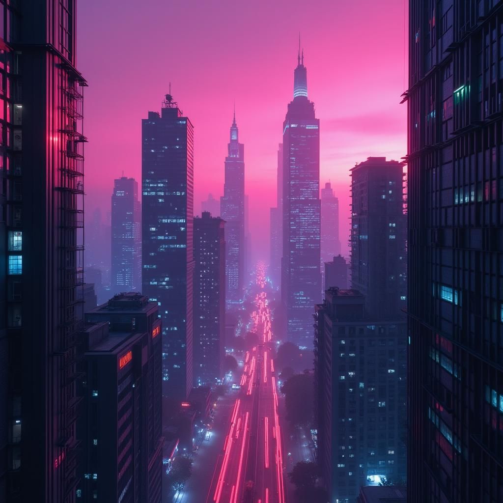 Synthwave Neon Cityscape Inspired by Syd Mead