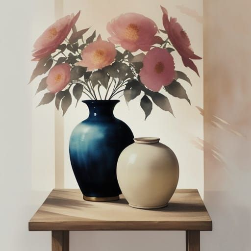 Japanese Ink Still Life with Golden Light