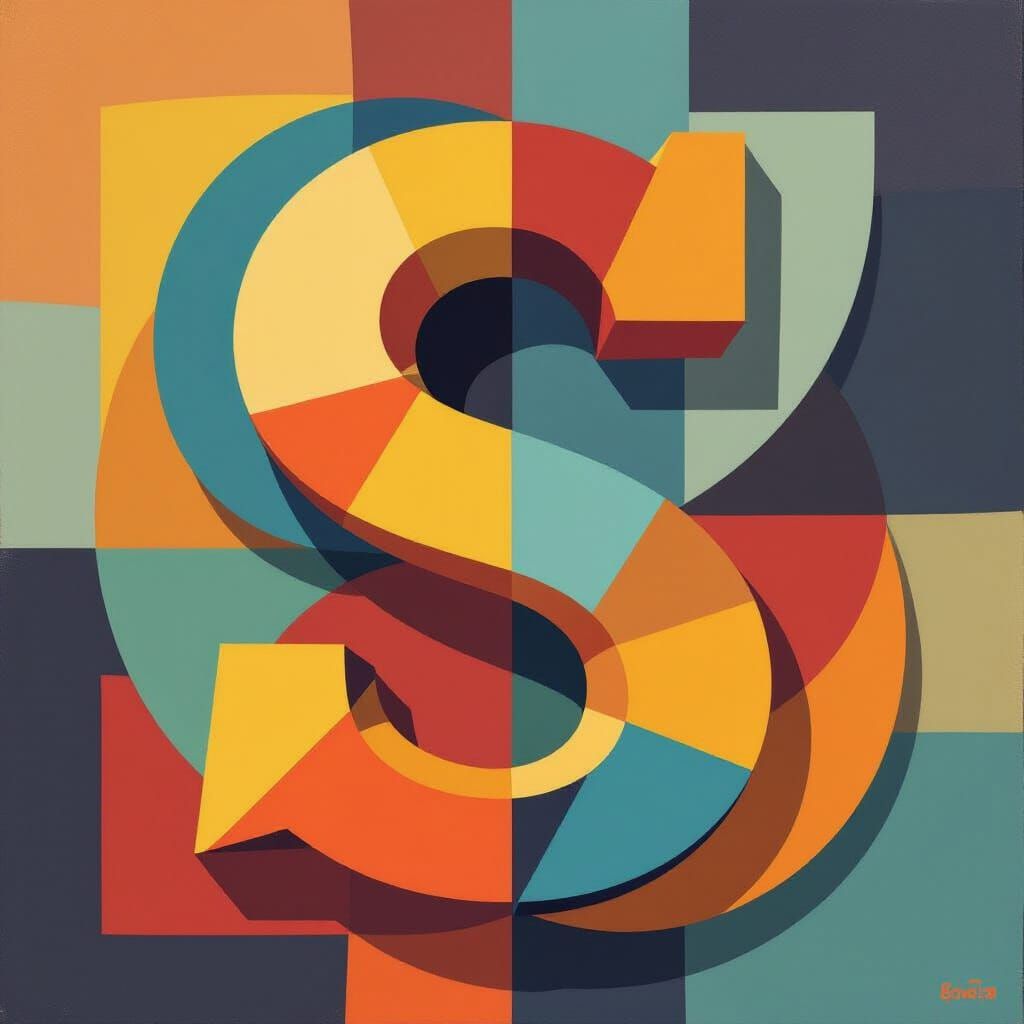 Vibrant Cubist Sigma Symbol Painting