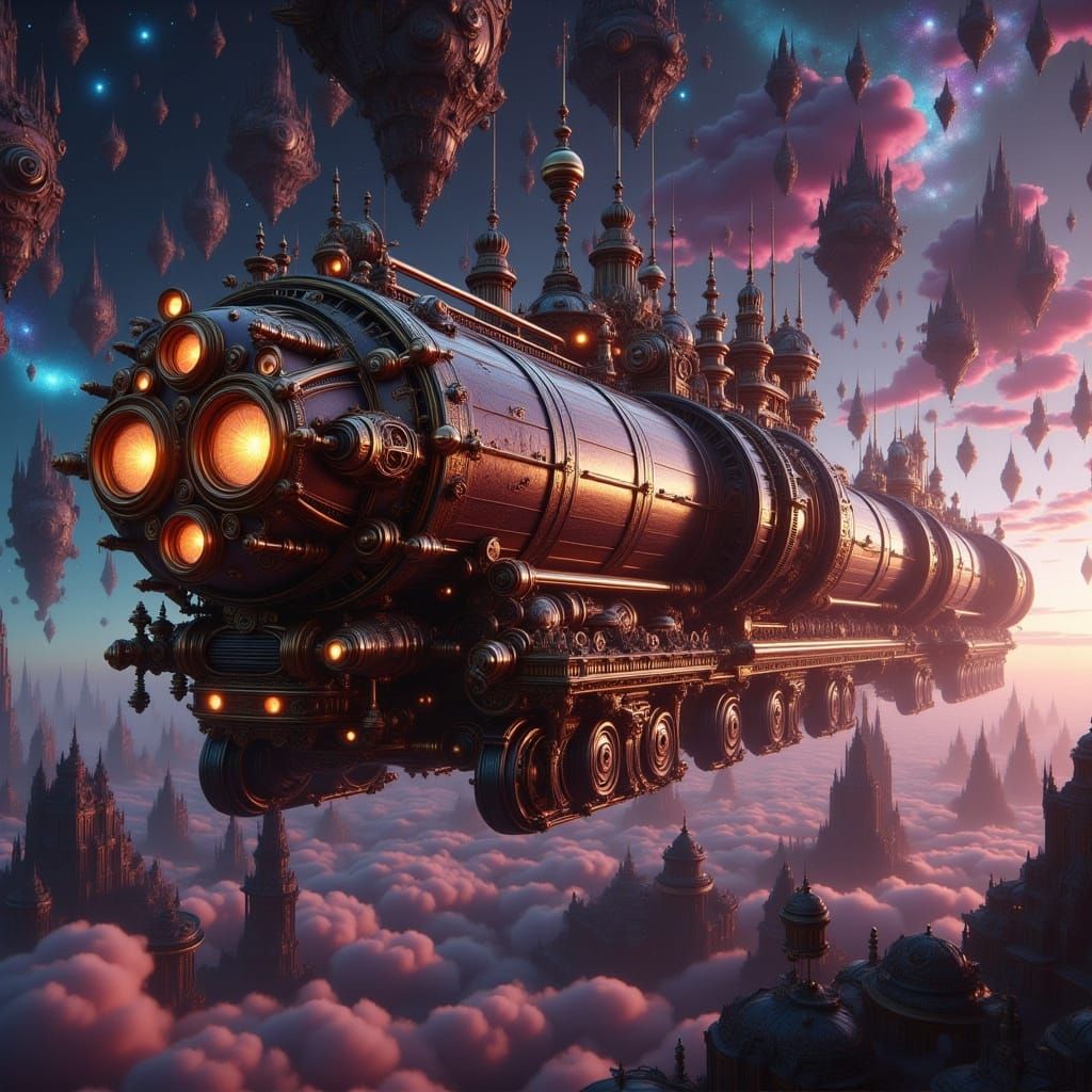 Colossal Steampunk Space Truck in Asteroid Belt