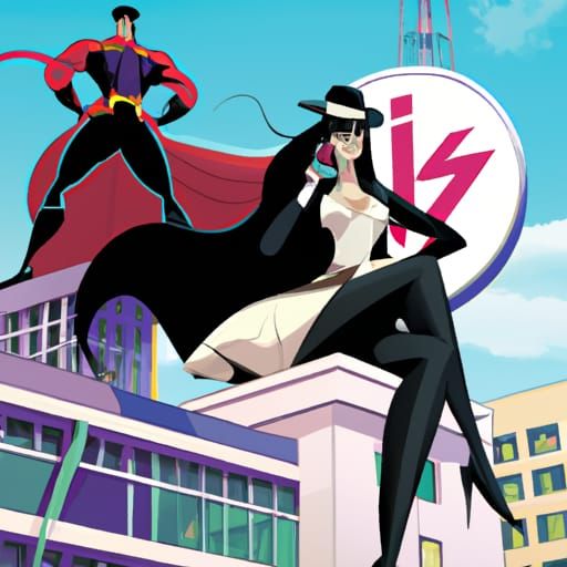 Giant Zatanna Zatara on Skyscraper, Comic Book Art