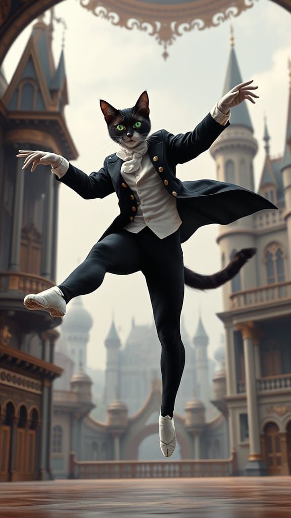 Elegant Cat in Ballet Attire Executes a Grand Pirouette