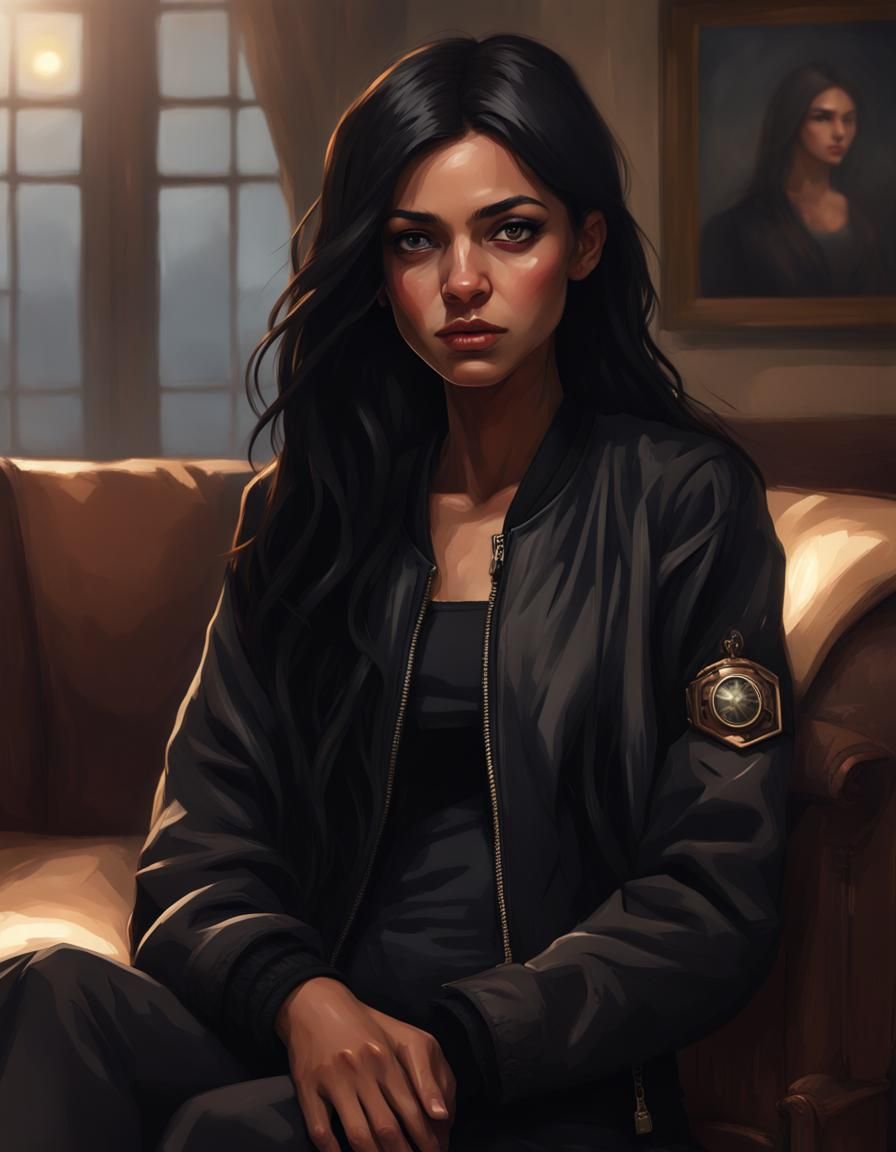 Portrait of a Young Woman in Black Lace Dress