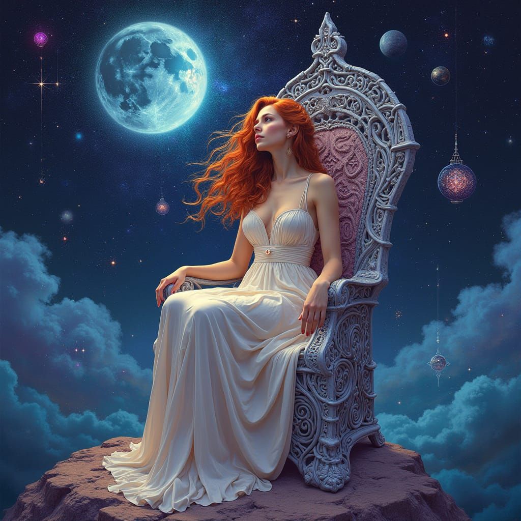 Cosmic Woman on Star Throne in Art Nouveau Style
