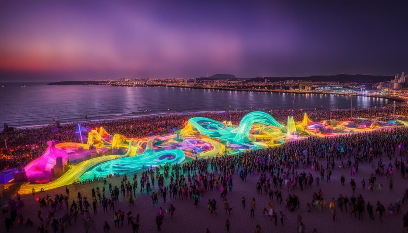Techno Rave Festival on Beach with Lasershows