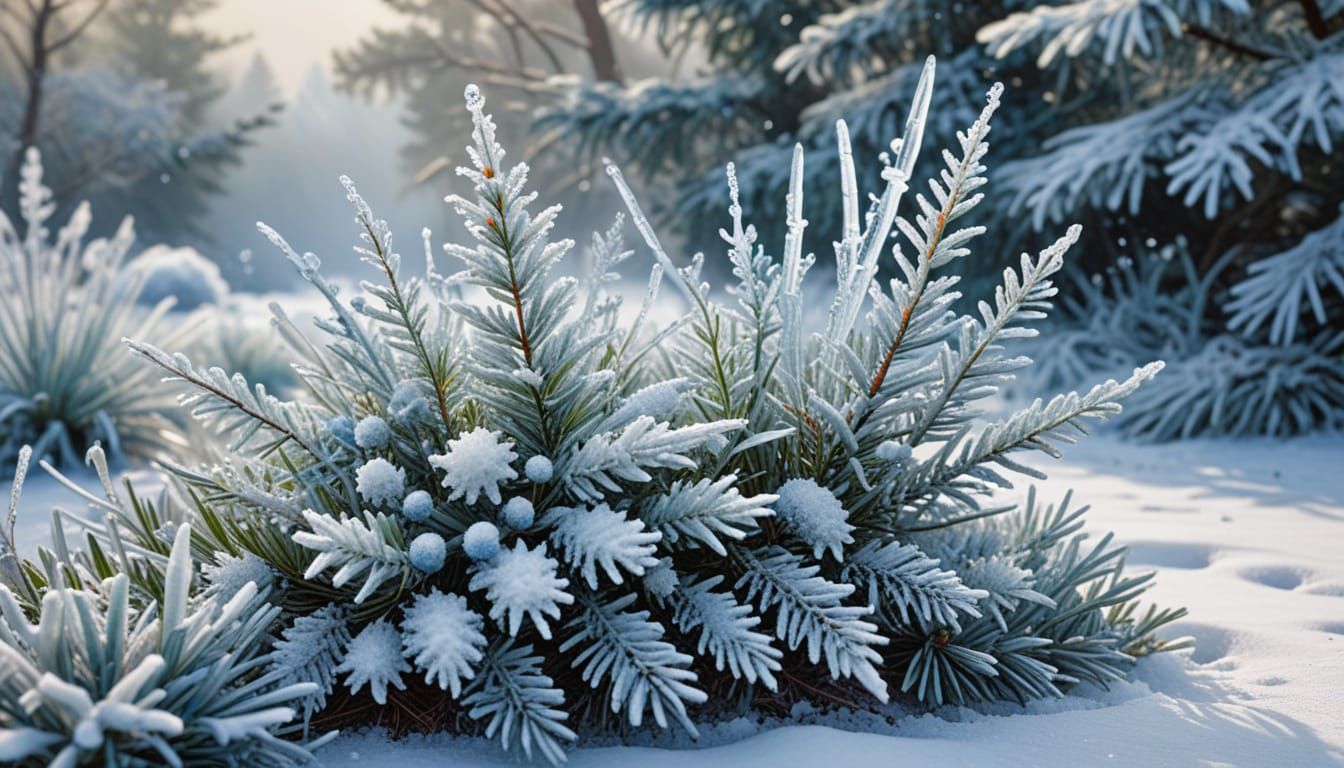 Snow Garden Festival in Watercolor Oil-Painting Style
