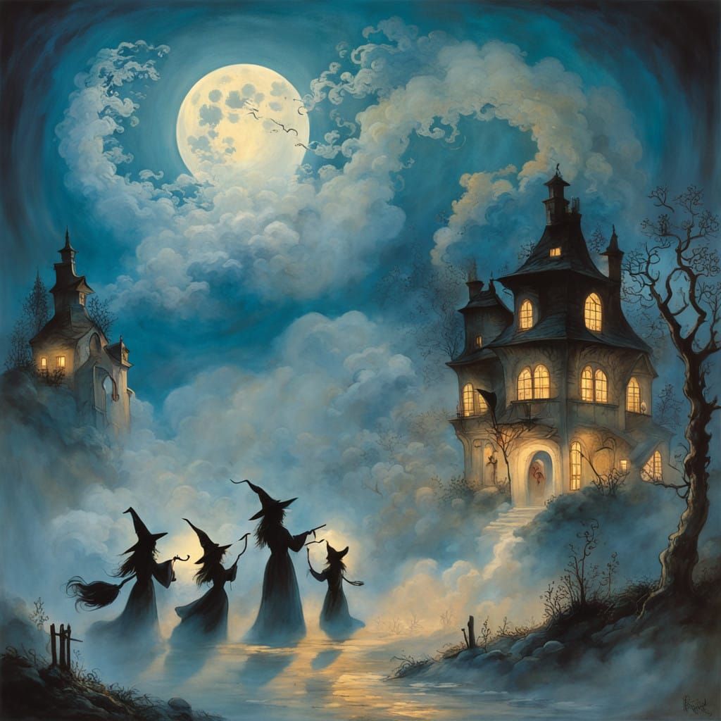 Mystical Witches Cast Spells Under Moonlight