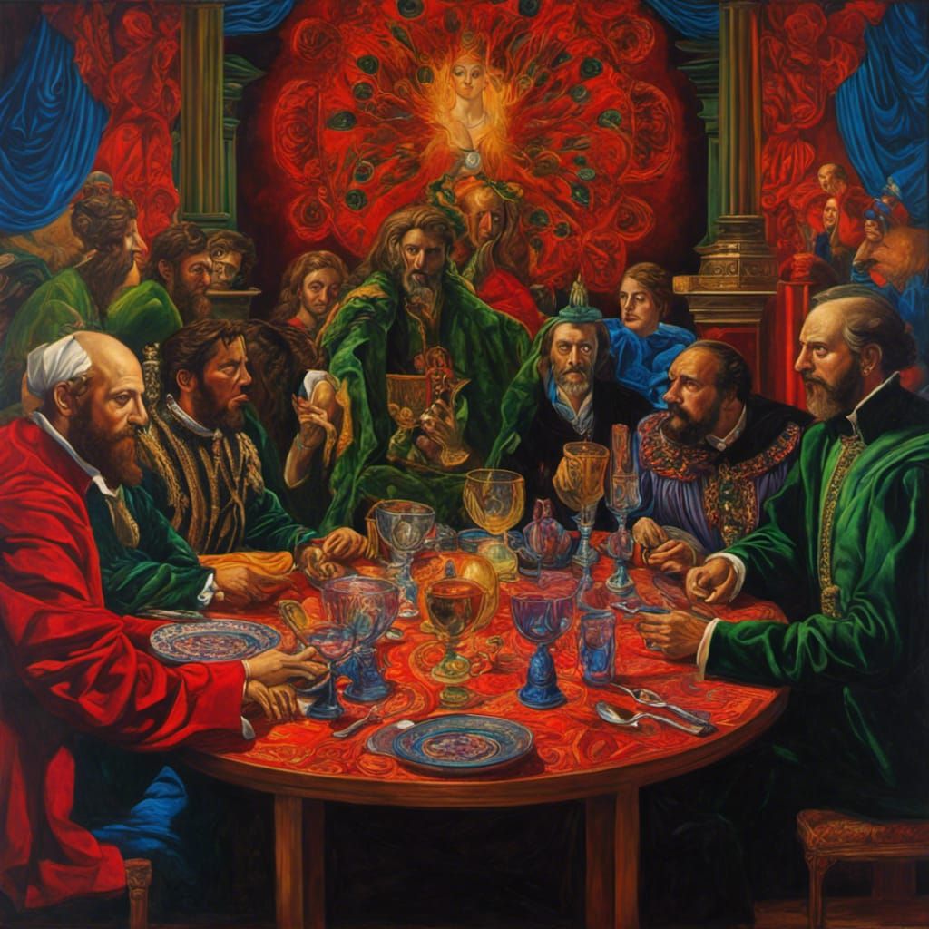 Shakespeare Characters at Round Table in Hyper-Realism