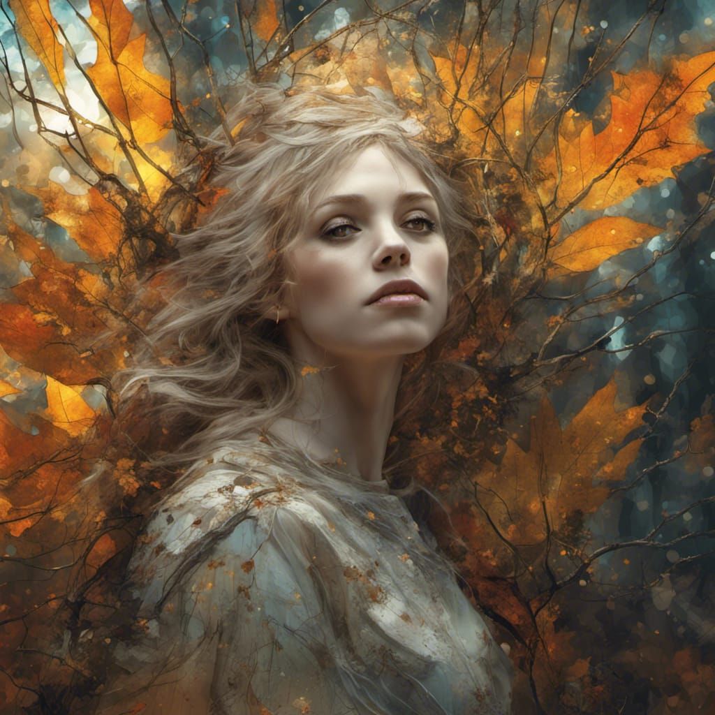 Autumn Angel in Stained Glass Style