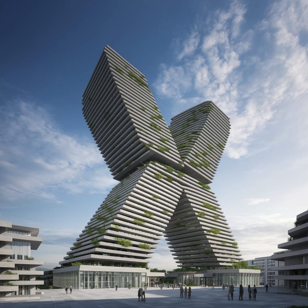 Futuristic Cityscape with Twisting Architecture in a Modern ...